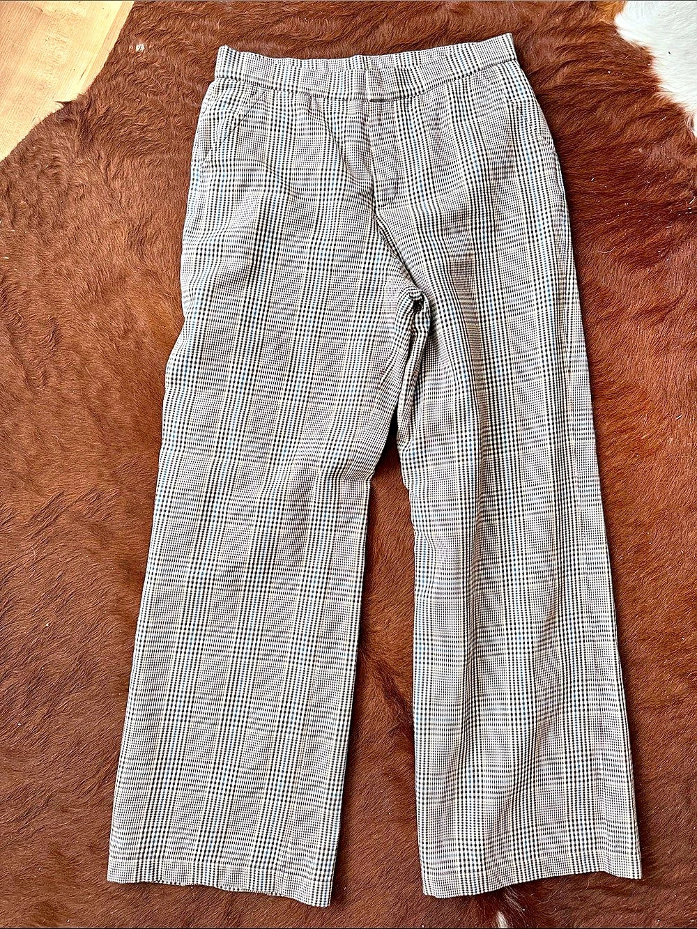 Double D Ranch Plaid Wide Leg Pants in Brown, blue & White